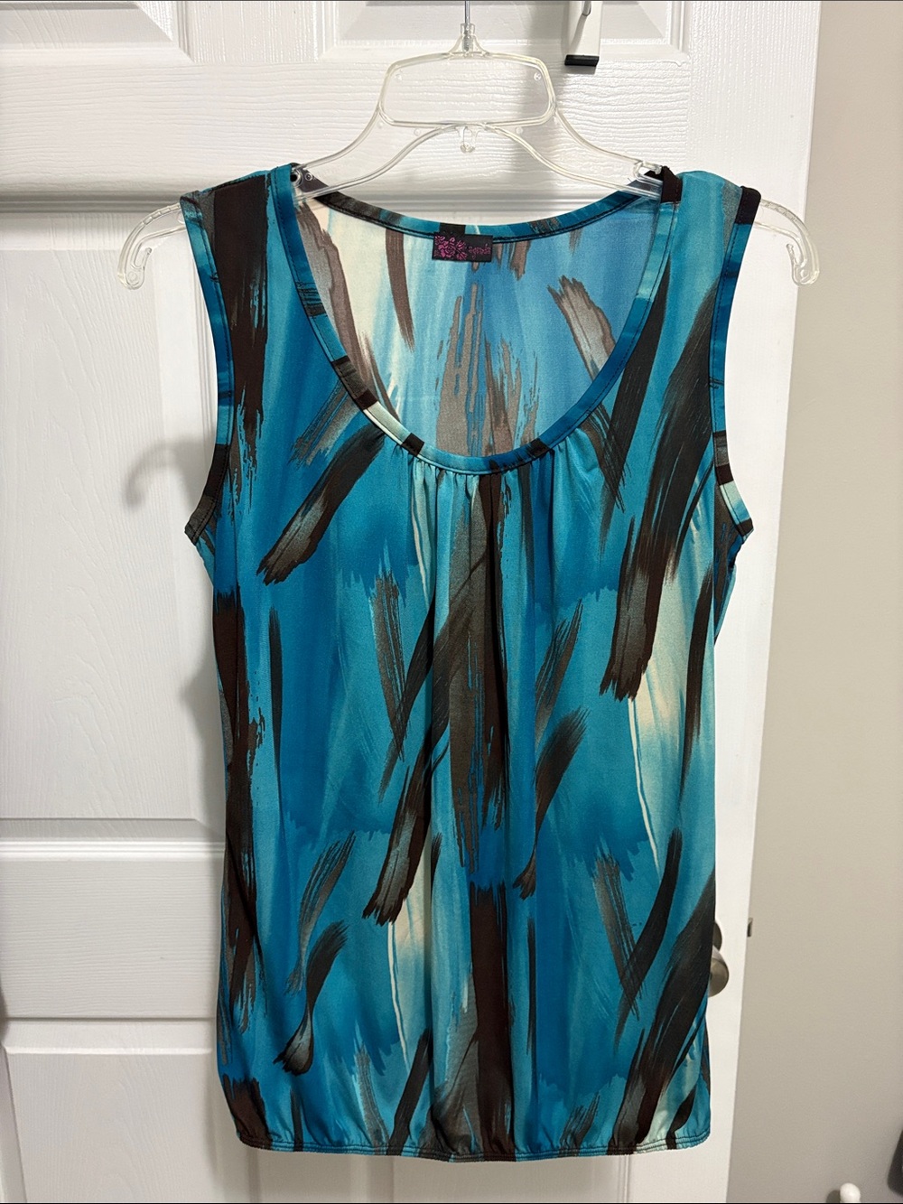 Agenda Teal and Black Brushstroke Tank
